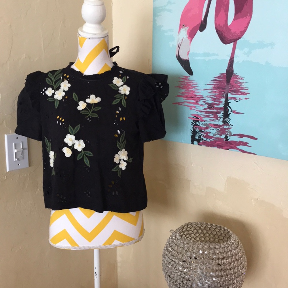 Zara, Embroidered Top (tie back)